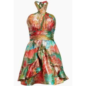 $565 NWT Ramy Brook New York Reuben Metallic Halter Minidress Size 12 Large